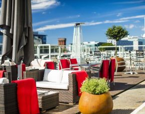 Terrace perfect for coworking at Hilton Garden Inn Glasgow City Centre.