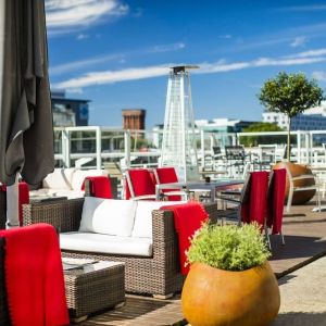 Terrace perfect for coworking at Hilton Garden Inn Glasgow City Centre.