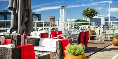 Terrace perfect for coworking at Hilton Garden Inn Glasgow City Centre.