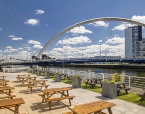 Terrace perfect for coworking at Hilton Garden Inn Glasgow City Centre.