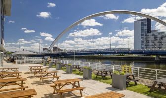 Terrace perfect for coworking at Hilton Garden Inn Glasgow City Centre.