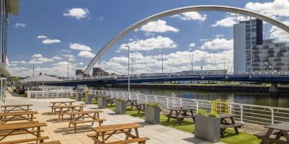 Terrace perfect for coworking at Hilton Garden Inn Glasgow City Centre.