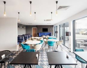 Dining and coworking space at Hampton By Hilton Humberside Airport.