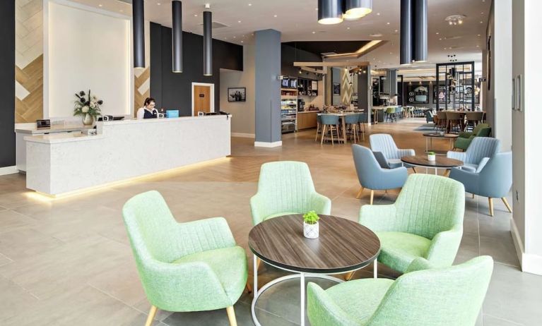 Lobby and coworking lounge at Hilton Garden Inn Abingdon Oxford.