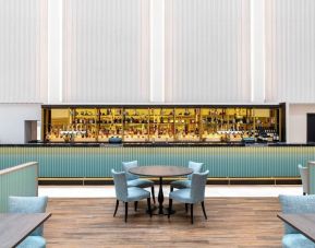 Bright bar area perfect for co-working at the Hilton London Gatwick Airport.