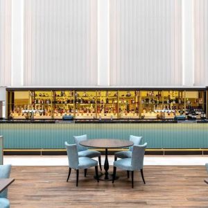 Bright bar area perfect for co-working at the Hilton London Gatwick Airport.