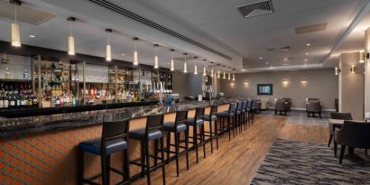 Hotel bar with lounge area at the Hilton London Gatwick Airport.