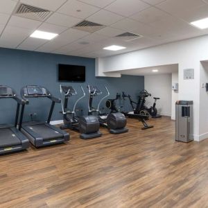 Fully equipped fitness center at the Hilton London Gatwick Airport.