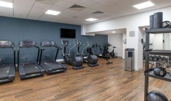 Fully equipped fitness center at the Hilton London Gatwick Airport.