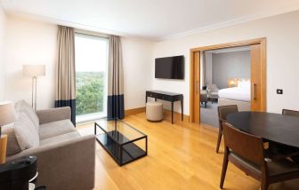 Family day use room with living room at the Hilton London Gatwick Airport.