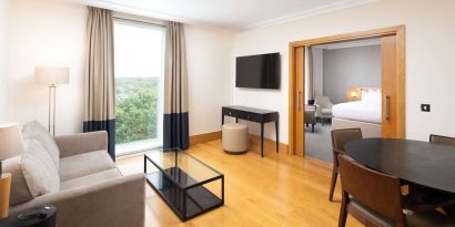 Family day use room with living room at the Hilton London Gatwick Airport.