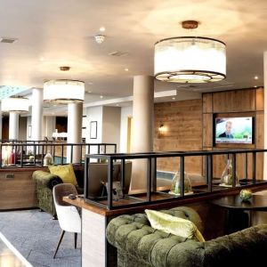 Comfortable lobby workspace at the Hilton Garden Inn Birmingham Brindleyplace.