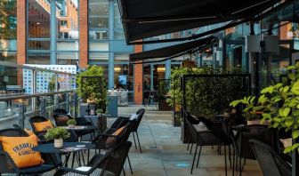 Outdoor patio perfect as workspace at the Hilton Garden Inn Birmingham Brindleyplace.