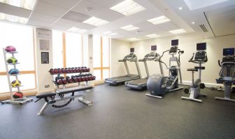 Fitness center with treadmills, machines and equipment at the Hilton Garden Inn Birmingham Brindleyplace.