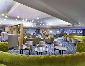 Hotel bar and lounge area with stylish and comfortable workspace at the DoubleTree by Hilton Bristol North.