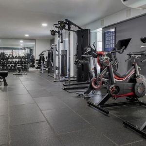 Fully equipped fitness center at the DoubleTree by Hilton Bristol North. 