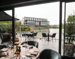 Beautiful veranda with lake view perfect for co-working at the Hilton Birmingham Metropole.