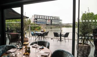 Beautiful veranda with lake view perfect for co-working at the Hilton Birmingham Metropole.