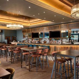 Hotel bar with lounge area and comfortable sitting, perfect for co-working at the Hilton Birmingham Metropole.