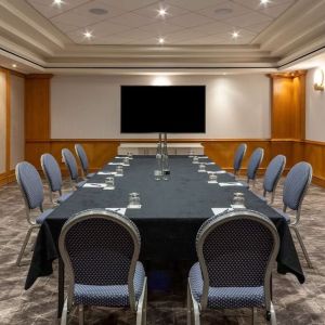 Meeting room with TV screen at the Hilton Birmingham Metropole.