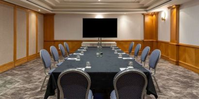 Meeting room with TV screen at the Hilton Birmingham Metropole.