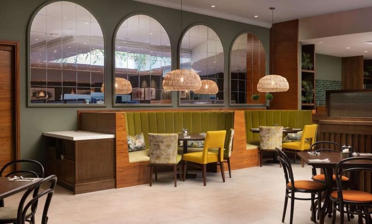 Stylinsh dining area with comfortable mobiliary perfect for co-working at the Hilton Birmingham Metropole.