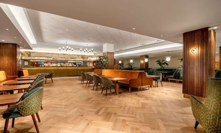 Stylish hotel bar and comfortable lounge area perfect for co-working  at the Hilton Birmingham Metropole.