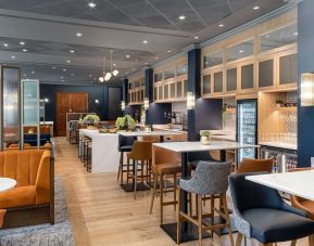 Hotel coffee shop and lounge area with comfortable sitting perfect for co-working at the Hilton Birmingham Metropole.