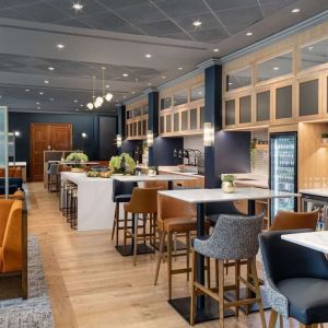 Hotel coffee shop and lounge area with comfortable sitting perfect for co-working at the Hilton Birmingham Metropole.