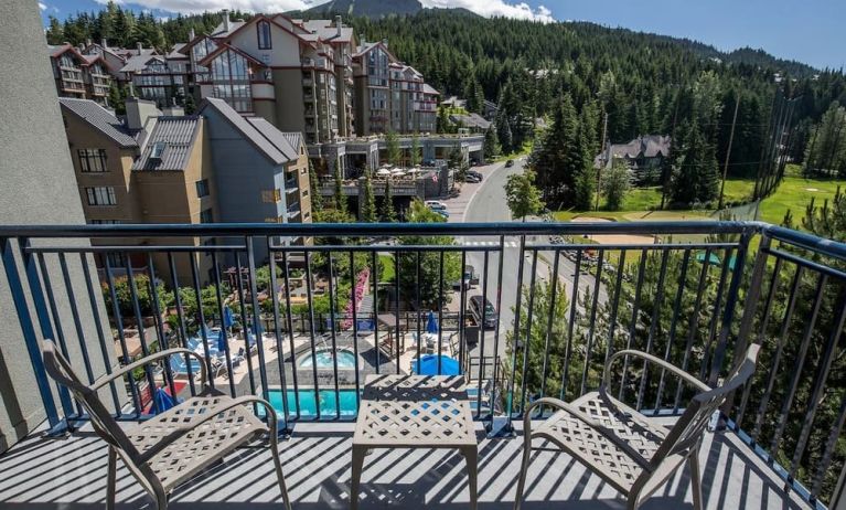 Room terrace with panoramic view at Hilton Whistler Resort & Spa.