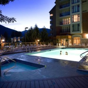 Romantic outdoor pool at Hilton Whistler Resort & Spa.