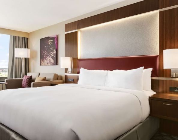 Day use king bed at the Double Tree Toronto Airport West.