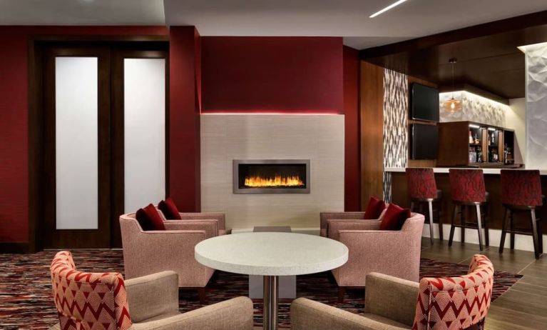 Lounge area with fire place at the Double Tree Toronto Airport West.