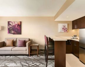 Studio suite with living area and in-room kitchen at the Double Tree Toronto Airport West.