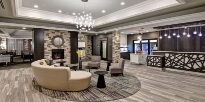 Lobby area at Homewood Suites By Hilton Burlington.