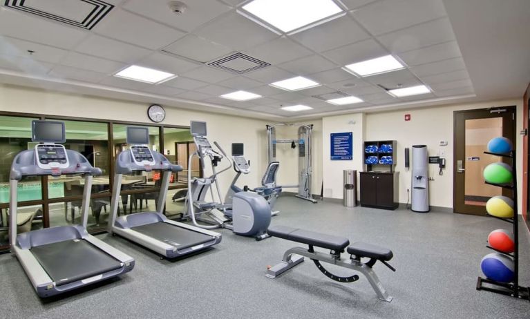 Fully equipped fitness center at the Hampton Inn by Hilton Toronto Markham.