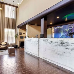 Lobby and coworking lounge at Best Western Plus Newark Airport West.