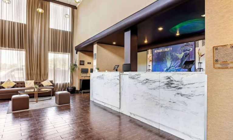 Lobby and coworking lounge at Best Western Plus Newark Airport West.