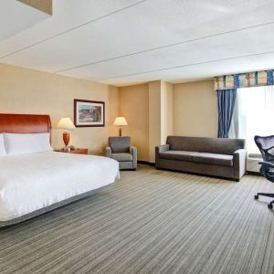 Day use room with TV, work desk, and sofa at Hilton Garden Inn Toronto/Burlington.