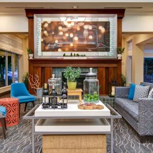 Hotel lobby and lounge area at Hilton Garden Inn Toronto/Burlington.