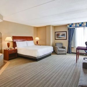 Day use room with TV, work desk, sofa and tub at Hilton Garden Inn Toronto/Burlington.