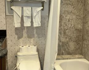 Private guest bathroom with tub at Parc Suites Hotel.