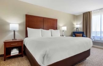 Day use room with king bed, private bathroom and sofa at Comfort Inn & Suites Napanee.