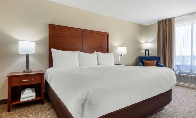 Day use room with king bed, private bathroom and sofa at Comfort Inn & Suites Napanee.