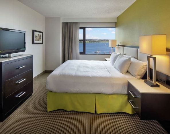 Delux king room with view of the water at The Hollis Halifax - A DoubleTree Suites By Hilton.