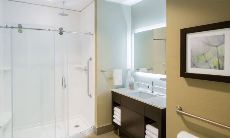 Private guest bathroom with shower at The Hollis Halifax - A DoubleTree Suites By Hilton.