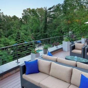 Outdoor terrace at Boston Marriott Burlington.