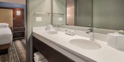 Guest bathroom at Boston Marriott Burlington.