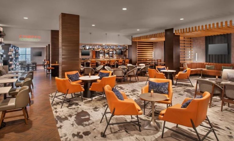 Lounge and coworking space at Boston Marriott Burlington.