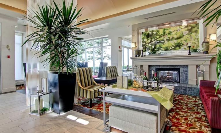 Hotel lobby with lounge area at Hilton Garden Inn Calgary Airport.